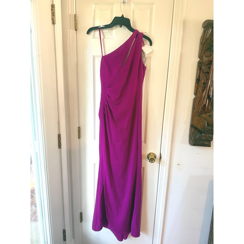 AQUA Cutout One Shoulder Gown Orchid Pink Asymmetric Slit Dress A25075 New 2